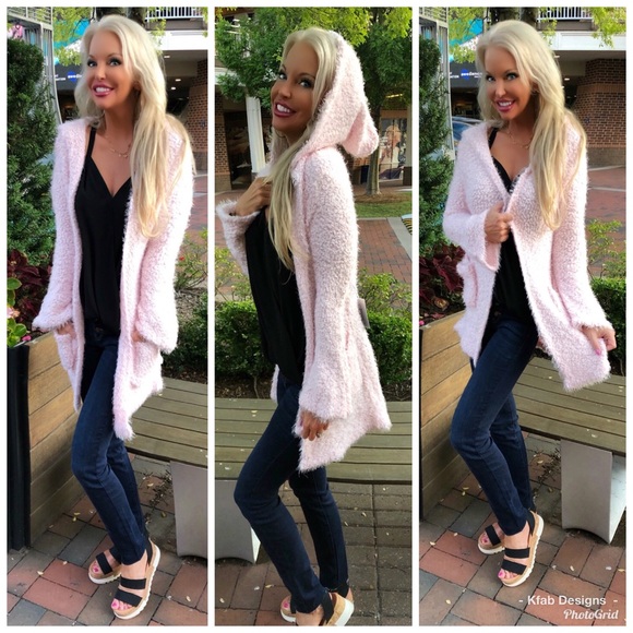 🛍 LAST 1! Fuzzy Popcorn Pocket Sweater w/Hoodie! - Picture 3 of 6